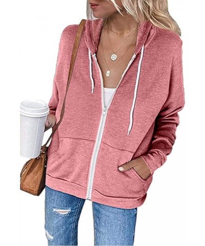 Womens Lightweight Color Block Hooded Sweaters Drawstring Hoodies Pullover Sweatshirts Long Sleeve Zip Up Hoodies I-pink $9.4...