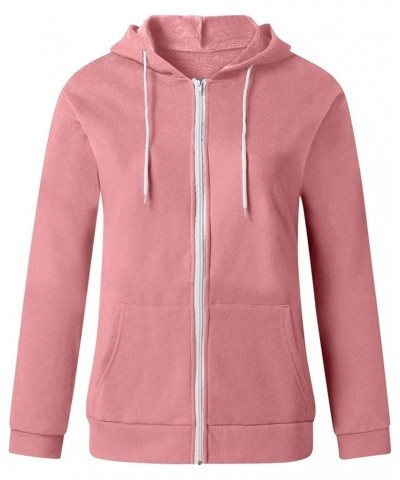 Womens Lightweight Color Block Hooded Sweaters Drawstring Hoodies Pullover Sweatshirts Long Sleeve Zip Up Hoodies I-pink $9.4...