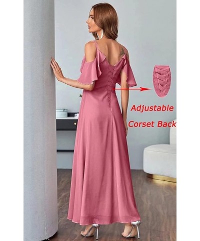 Women's Long Bridesmaid Dress with Slit 2024 Chiffon V Neck Ruffle Sleeves Wedding Formal Evening Dresses Sky Blue $32.49 Dre...