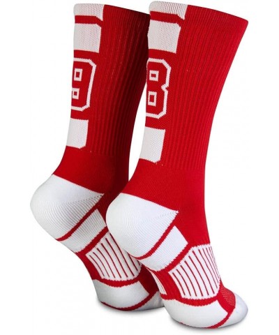 Custom Team Number Crew Socks | Youth & Adult Athletic Socks Red | Choose Your Number 0 Team Number $10.07 Socks