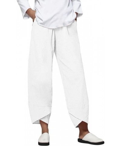 Summer Women Loose Straight Leg Pants Fashion High Waisted Casual Pants Solid Color Linen Trousers with Pockets White 2 $4.96...