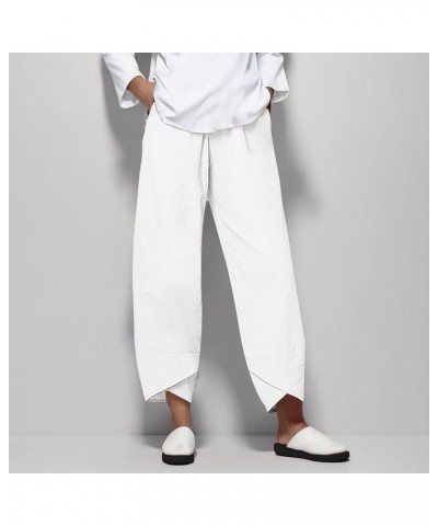 Summer Women Loose Straight Leg Pants Fashion High Waisted Casual Pants Solid Color Linen Trousers with Pockets White 2 $4.96...