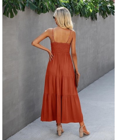 Women's Beach Crochet Lace Maxi Dress Solid Color Summer Vacation Spaghetti Strap Long Dress 2024 Brickred $30.59 Dresses