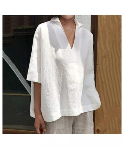 Women Lapel V Neck Linen Tops 3/4 Sleeve Spring Blouses Shirts Boho Style Dressy Casual Tunic Ladies Clothing 2023 White 6 $4...