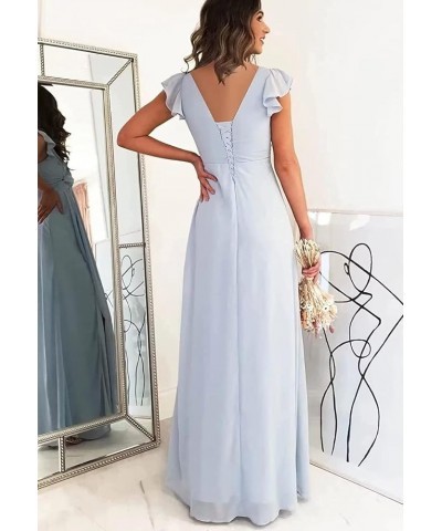 Flowy V Neck Bridesmaid Dresses Ruffle Sleeves Prom Dresses for Women Slit Chiffon Formal Dress Evening Gown Light Blue $34.0...