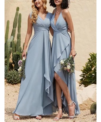 Flowy V Neck Bridesmaid Dresses Ruffle Sleeves Prom Dresses for Women Slit Chiffon Formal Dress Evening Gown Light Blue $34.0...