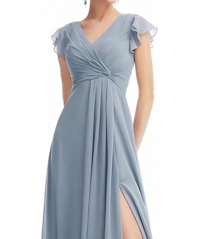 Flowy V Neck Bridesmaid Dresses Ruffle Sleeves Prom Dresses for Women Slit Chiffon Formal Dress Evening Gown Light Blue $34.0...