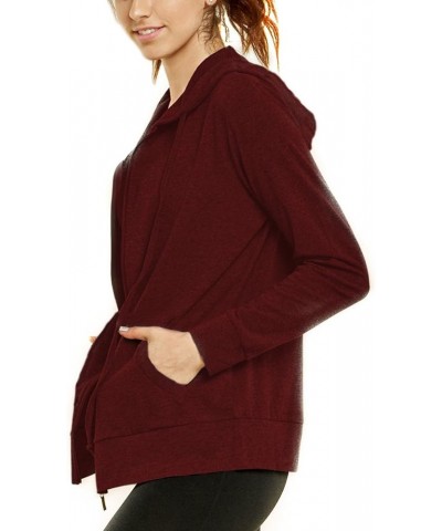 Women's Zip Up Active Yoga Gym Casual Thin Cotton Long Sleeve Jacket Hoodie Burgundy $17.39 Activewear