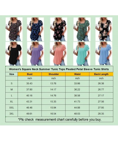 Womens Summer Tops Pleated Short Sleeve Square Neck Tunics Blouses Shirts 2-bright Blue $12.25 Tops