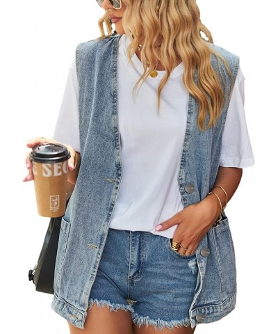 Womens Oversized Sleeveless Jean Denim Jacket Button Down Vest Top for Women Summer Waistcoat Jeans Vests Tops Light Blue $19...