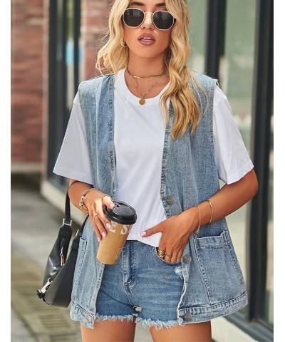 Womens Oversized Sleeveless Jean Denim Jacket Button Down Vest Top for Women Summer Waistcoat Jeans Vests Tops Light Blue $19...