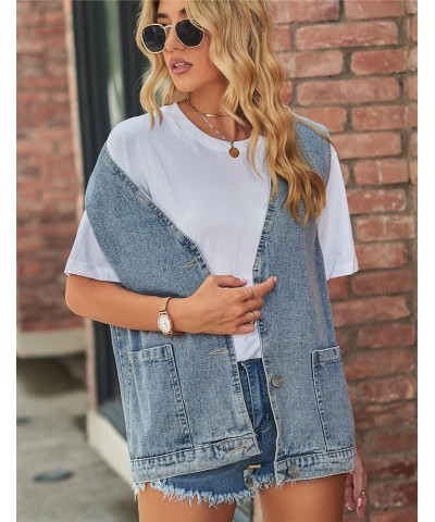 Womens Oversized Sleeveless Jean Denim Jacket Button Down Vest Top for Women Summer Waistcoat Jeans Vests Tops Light Blue $19...