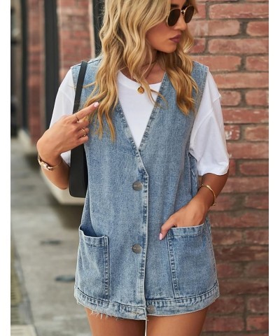 Womens Oversized Sleeveless Jean Denim Jacket Button Down Vest Top for Women Summer Waistcoat Jeans Vests Tops Light Blue $19...