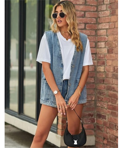 Womens Oversized Sleeveless Jean Denim Jacket Button Down Vest Top for Women Summer Waistcoat Jeans Vests Tops Light Blue $19...