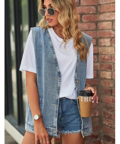 Womens Oversized Sleeveless Jean Denim Jacket Button Down Vest Top for Women Summer Waistcoat Jeans Vests Tops Light Blue $19...