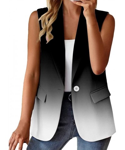 Women Sleeveless Blazers 2024 Open Front Button Outerwear Trendy Suit Vest Plus Size Lapel Casual Office Cardigan Vests 06-bl...