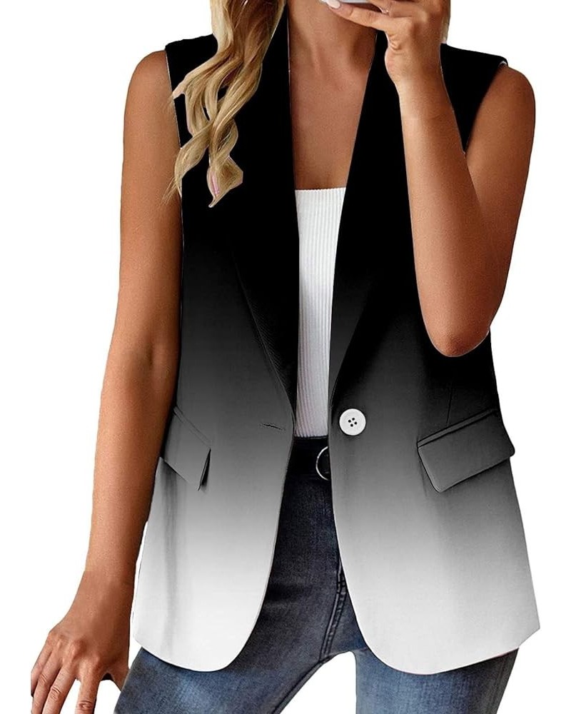 Women Sleeveless Blazers 2024 Open Front Button Outerwear Trendy Suit Vest Plus Size Lapel Casual Office Cardigan Vests 06-bl...