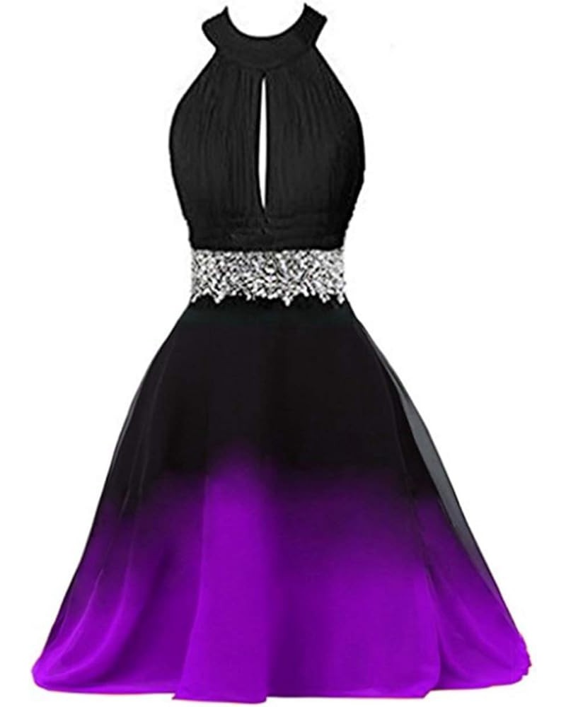 Ombre Short Prom Dresses for Juniors Beaded Gradient Homecoming Party Dress Style4-black Purple $36.34 Dresses