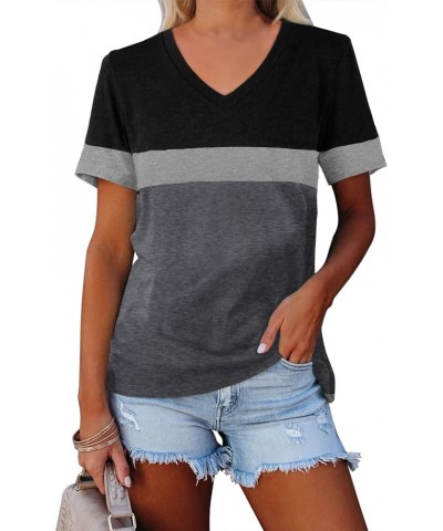 Womens Summer Tops 2023 Casual V Neck Shirts Trendy Short Sleeve Shirts Fashion Clothes Loose Fit Basic Tees D-black Grey $8....