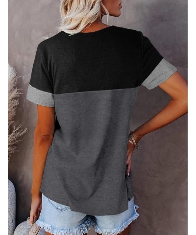 Womens Summer Tops 2023 Casual V Neck Shirts Trendy Short Sleeve Shirts Fashion Clothes Loose Fit Basic Tees D-black Grey $8....