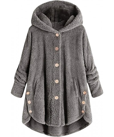 Women's Winter Coats Plus Size Oversized Sherpa Jacket with Hood Pockets Buttons Fall Jacket Warm Clothes Outerwear B-03-dark...