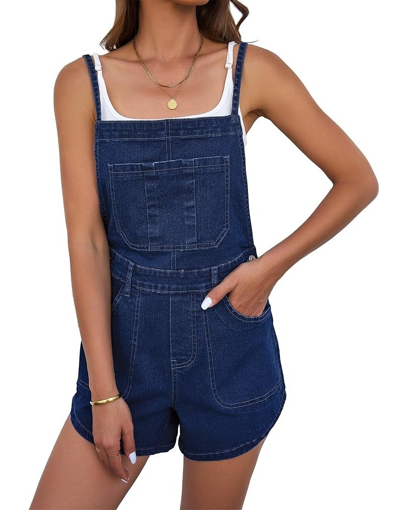 Denim Overall Shorts for Women Loose Fit Baggy Adjustable Tie Back Bib Jean Overalls Casual Curve Hem Shortalls Darkness Blue...