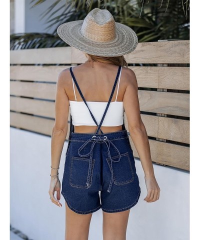 Denim Overall Shorts for Women Loose Fit Baggy Adjustable Tie Back Bib Jean Overalls Casual Curve Hem Shortalls Darkness Blue...