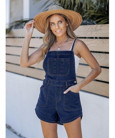 Denim Overall Shorts for Women Loose Fit Baggy Adjustable Tie Back Bib Jean Overalls Casual Curve Hem Shortalls Darkness Blue...