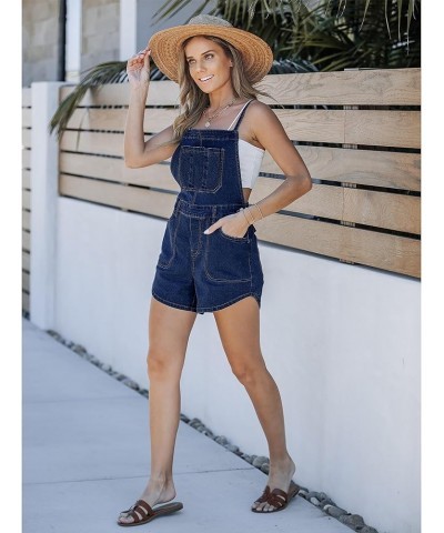 Denim Overall Shorts for Women Loose Fit Baggy Adjustable Tie Back Bib Jean Overalls Casual Curve Hem Shortalls Darkness Blue...