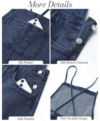 Denim Overall Shorts for Women Loose Fit Baggy Adjustable Tie Back Bib Jean Overalls Casual Curve Hem Shortalls Darkness Blue...