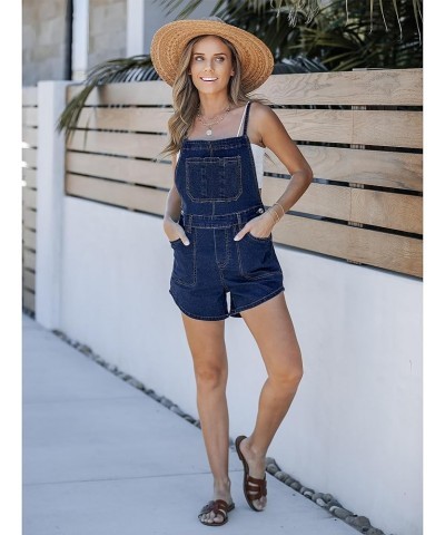 Denim Overall Shorts for Women Loose Fit Baggy Adjustable Tie Back Bib Jean Overalls Casual Curve Hem Shortalls Darkness Blue...