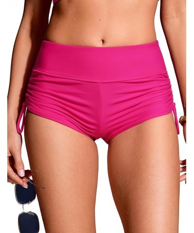 Womens Swim Shorts - High Waisted Bathing Suit Bottoms Adjustable Ruched Side Board Shorts Swimsuit Boy Shorts Granita Pink $...