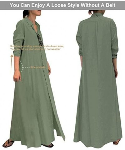 Cotton Linen Tunic Dress for Women Summer Button Down Roll Sleeve Casual Loose Long Blouse Maxi Dresses with Pockets Green $1...