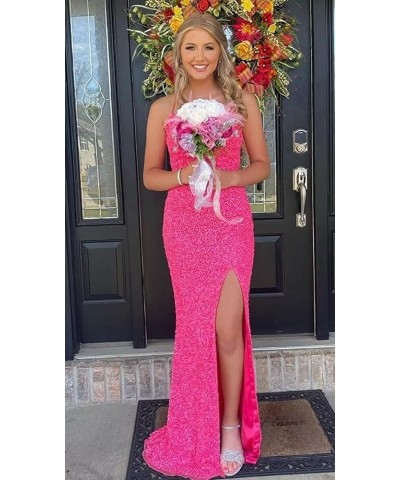 Spaghetti Straps Sequin Prom Dresses Long 2024 Sparkly Sexy Backless Mermaid Evening Gown with Slit Mint $42.89 Dresses