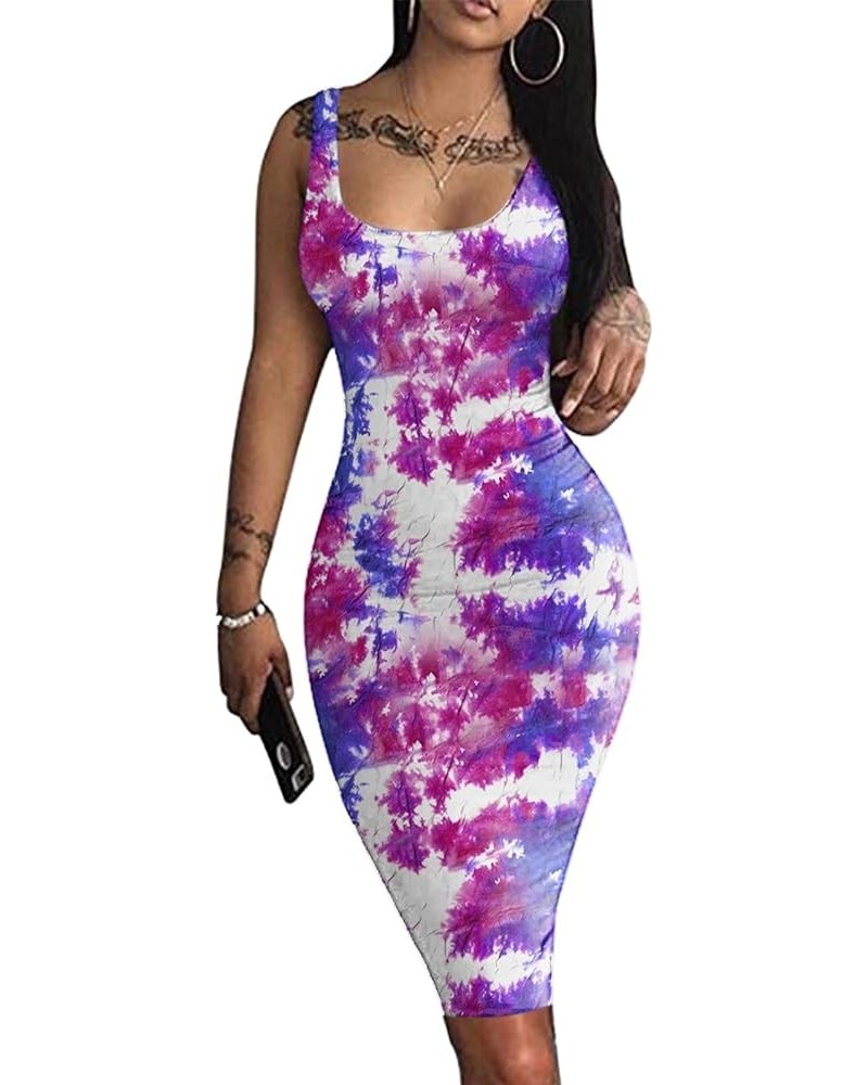 Bodycon Dresses for Women Sexy Tank Tie-dye Sleeveless Club Party Summer Basic Midi Dresses 31-purple $5.87 Dresses