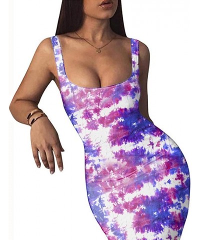 Bodycon Dresses for Women Sexy Tank Tie-dye Sleeveless Club Party Summer Basic Midi Dresses 31-purple $5.87 Dresses