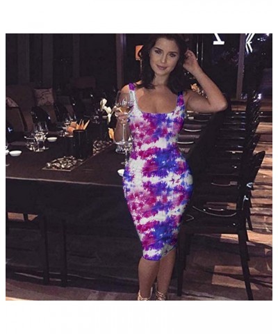 Bodycon Dresses for Women Sexy Tank Tie-dye Sleeveless Club Party Summer Basic Midi Dresses 31-purple $5.87 Dresses