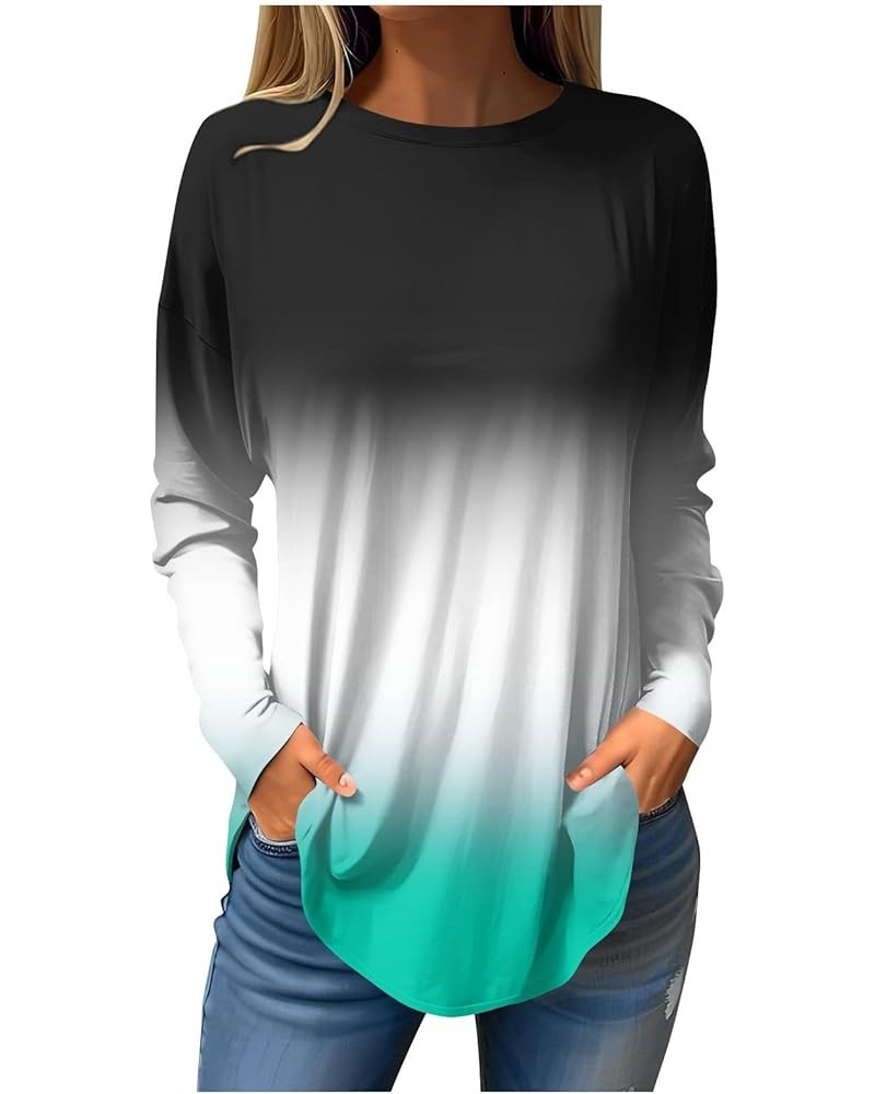 Long Sleeve T Shirts for Women Winter Clothes Gradient Plus Size Tops Crewneck Fall Blouses Loose Basic Tops 1-green $8.52 Un...