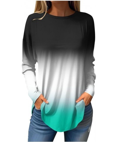 Long Sleeve T Shirts for Women Winter Clothes Gradient Plus Size Tops Crewneck Fall Blouses Loose Basic Tops 1-green $8.52 Un...