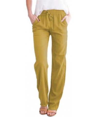 Women's Cotton Linen Pants Casual Drawstring Loose Elastic Waist Beach Trousers with Pockets Yellow $11.43 Pants