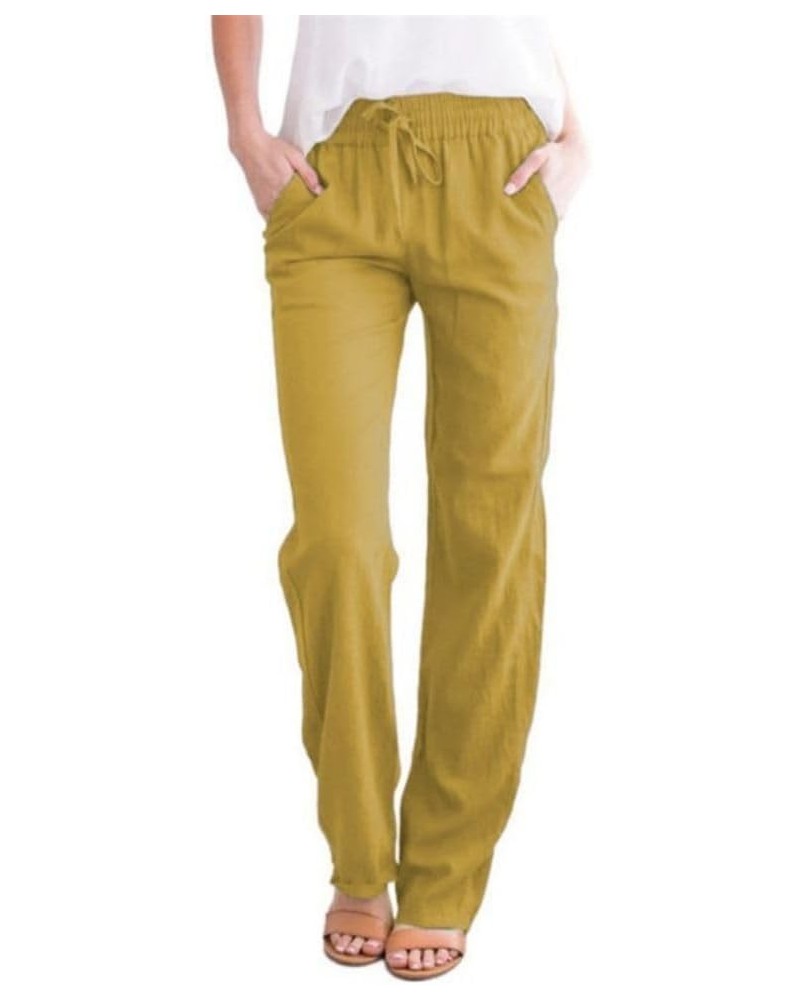 Women's Cotton Linen Pants Casual Drawstring Loose Elastic Waist Beach Trousers with Pockets Yellow $11.43 Pants