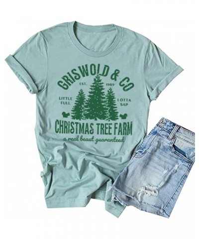 Christmas Shirts Women Merry Christmas Tree Printed T-Shirts Short Sleeve Holiday Tee Xmas Gift Tops Blue $14.55 T-Shirts