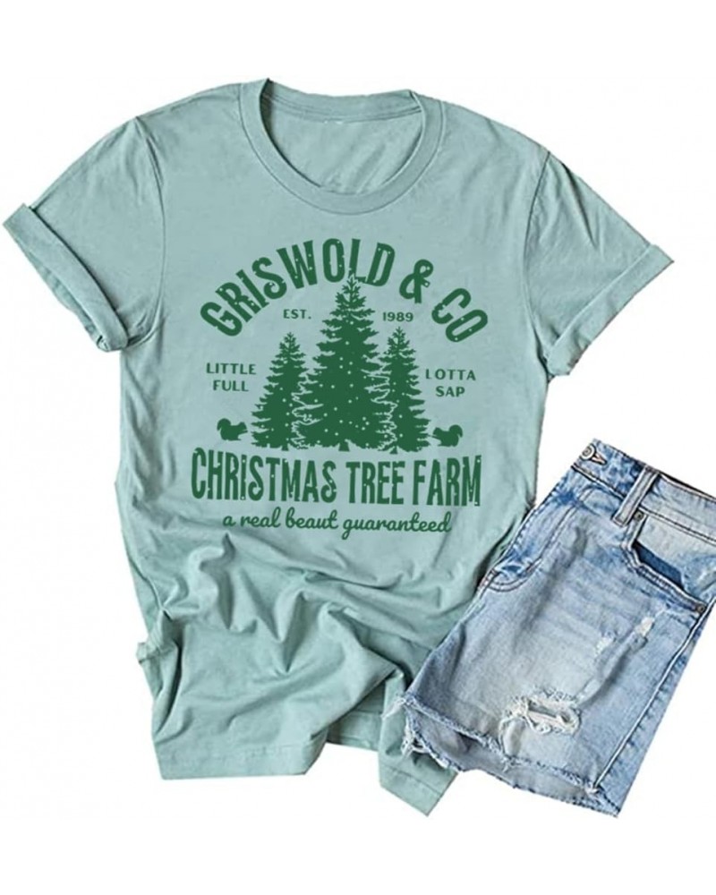 Christmas Shirts Women Merry Christmas Tree Printed T-Shirts Short Sleeve Holiday Tee Xmas Gift Tops Blue $14.55 T-Shirts