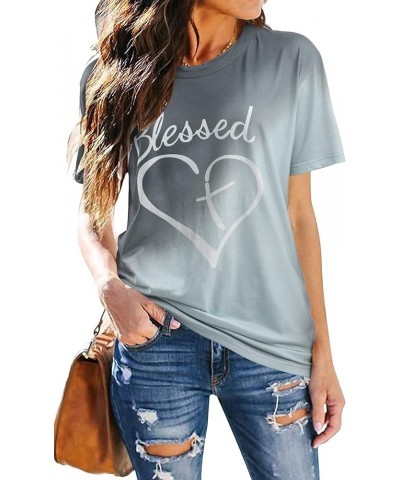 Blessed Shirt Women Christian Tshirt Faith Based Tee Jesus Has My Back Shirt Casual Thanksgiving Short Sleeve Top As Shown $1...