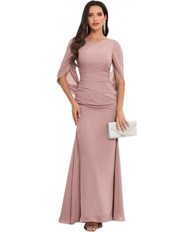 Mermaid Cape Sleeve Mother of The Bride Dresses Long Chiffon Mother of The Groom Dresses for Wedding Dusty Rose $41.59 Dresses