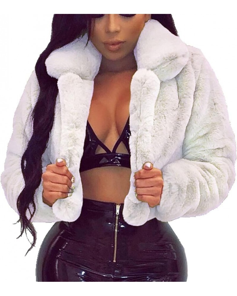 Faux Fur Jackets For Women Winter Warm Fluffy Fleece Crop Outerwear Oversized Soft Coats Jacket Trendy Short Tops White $19.1...