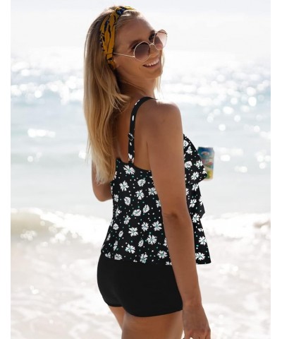 Women's Tankini Swimsuit Two Pieces Set Ruffle Swimwear Bathingsuit with Boyshort Black/White $19.12 Swimsuits