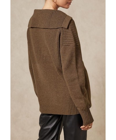 Women's Oversized V Neck Lapel Collared Sweater Tunic Pullover Knit Long Sleeve Sweaters Brown $20.29 Sweaters