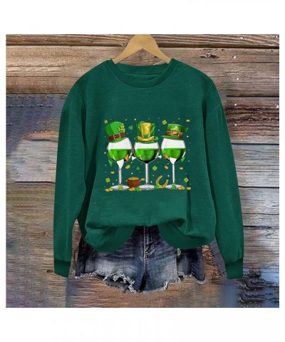 St. Patrick's Day Sweatshirt for Women Long Sleeve Casual Loose Pullover Tops Trendy Blouses Clover Graphic Shirts T19green L...