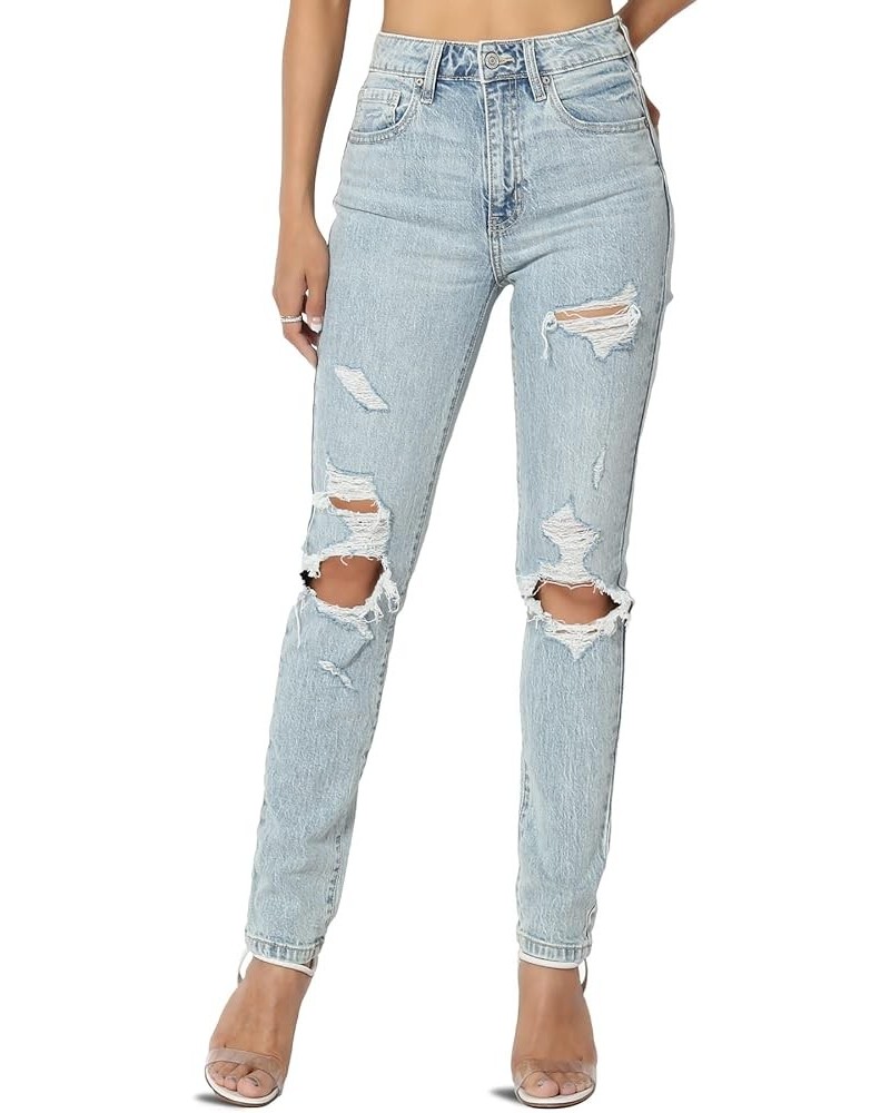 Women's Distressed Destructed Washed Denim Mid~High Rise Relaxed Boyfriend Jeans Mom Cpr Light $26.45 Jeans